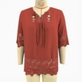 thumbnail image 7 of Fanxing Women Vintage Peasant Tops Plus Size Tie Front V Neck Shirts Boho Floral 3/4 Sleeve T-Shirt Flowy Blouse Lace Patchwork Tunic Tops, 7 of 7