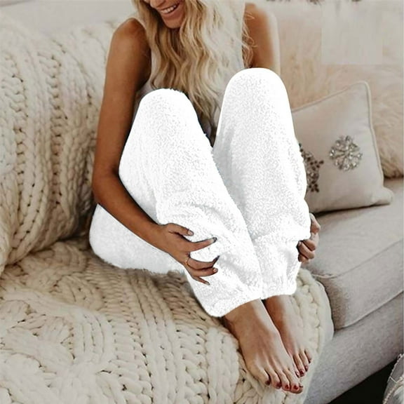 AGWOLF Fuzzy Pajama Pants for Women Winter Warm Fleece Plush Pant Casual Fluffy Trousers