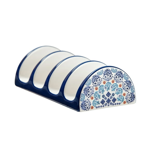 Bico Blue Talavera Ceramic Taco Holder, Taco Stand Rack Tray, Microwave and Dishwasher Safe