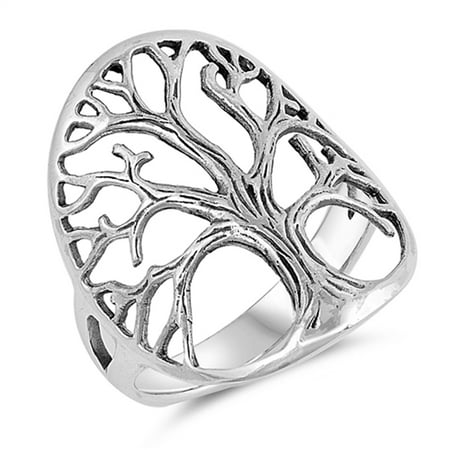 925 Sterling Silver Filigree Ring - Oxidized Tree of Life Filigree Wide Ring .925 Sterling Silver Band Size 10