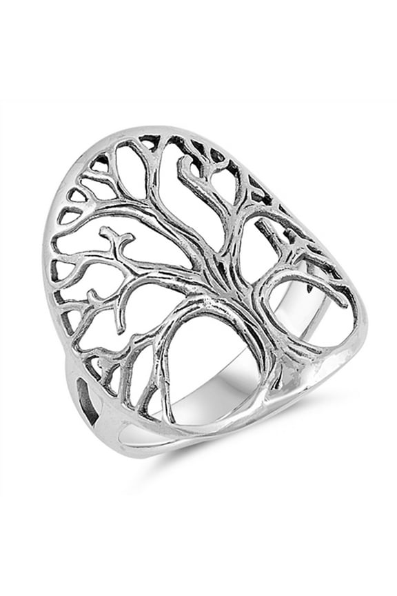 Oxidized Tree of Life Filigree Wide Ring .925 Sterling Silver Band Jewelry Female Male Size 10