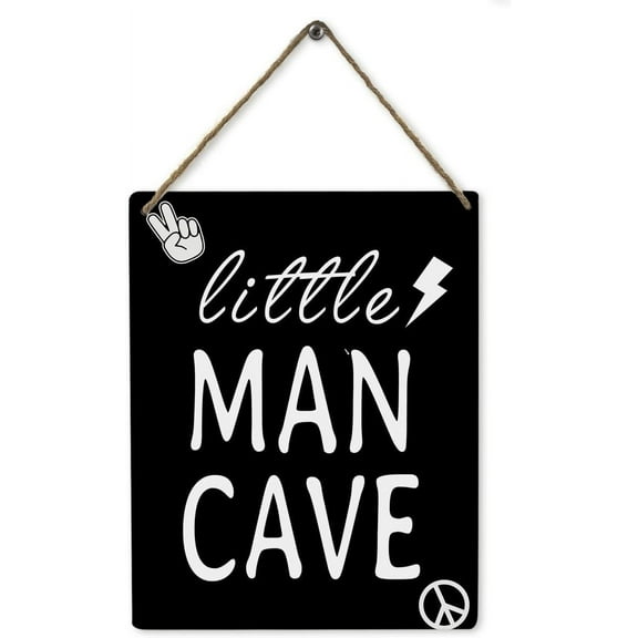 Zomyto Little Man Cave Wood Wall Hanging Tags,Boys Room Nursery Wall Sign Decor,Black Wooden Tag Sign for Little Boy Bedroom Toddler Room Playroom,8x10 Inch