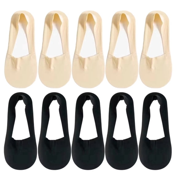 10 Pairs No Show Socks for Women, Skin Tone & Black Non Slip Low Cut Liner Socks, Thin Nylon Invisible Footies for Flats & Loafers