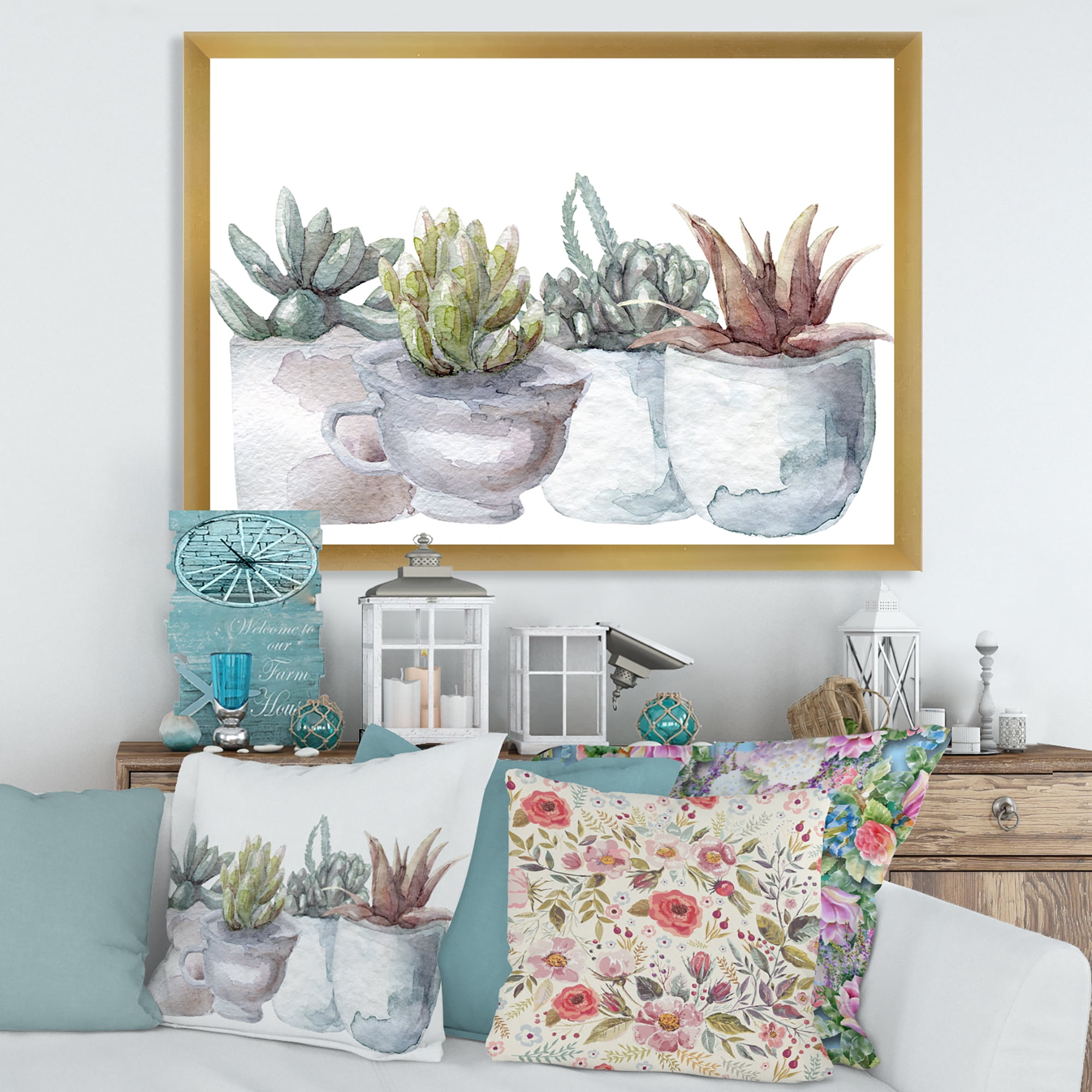 Designart 'Succulent and Cactus House Plants IV' Farmhouse Framed Art Print