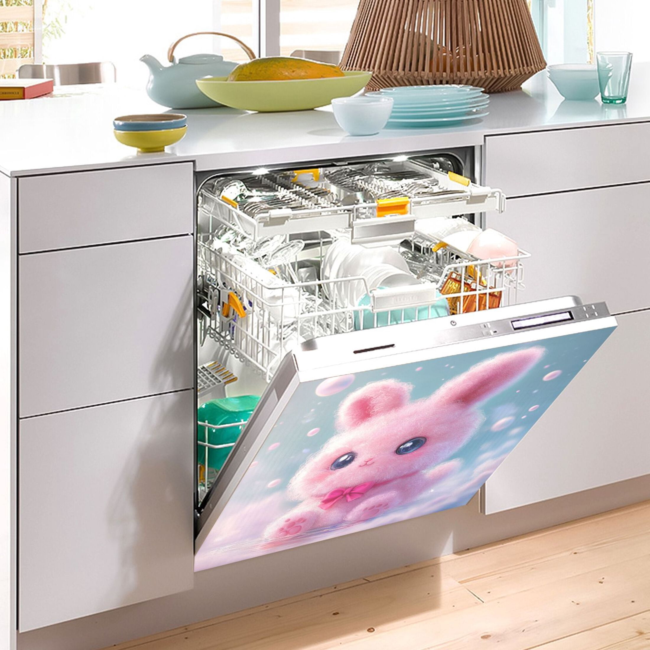 Dishwasher Magnetic Sticker 23x26 Inch Refrigerator Magnetic Sticker Washing Machine Magnetic Sticker Kitchen Panel Magnetic Sticker Home Decor Super Beautiful Pink Bunny