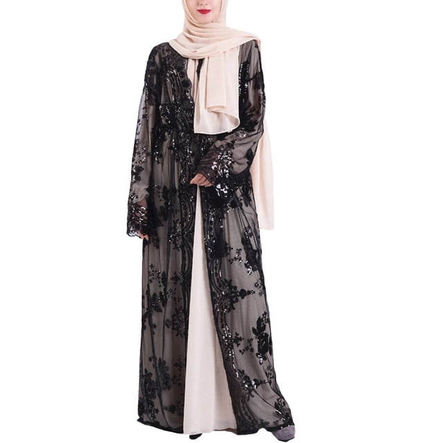 MesaSe Femmes Brodés Paillettes Musulman Robe Abaya Islamique Jilbab Cardigan Longue Robe
