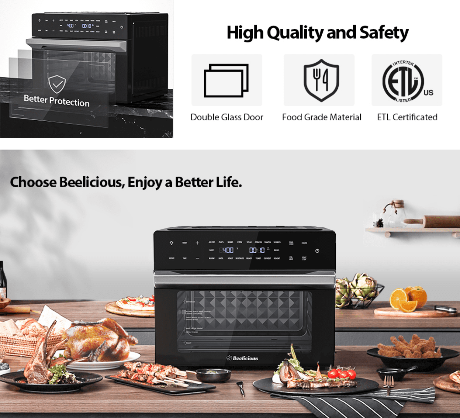 Beelicious 32 Quart Air Fryer Ovens Extra Large Air Fryer with Rotisserie and Dehydrator 19 in 1 Air Fryer Toaster Oven Convection Oven Combo 6