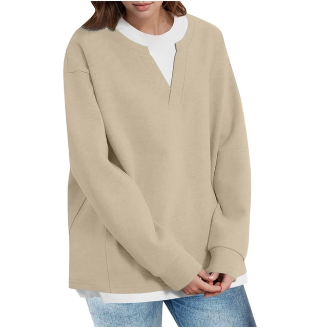 Yuyuzo Sweatshirt for Women Fleece Lined Long Sleeve Oversized Pullover Color Block Fall Winter Top