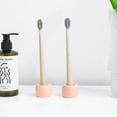 thumbnail image 3 of 2-Pack Mini Ceramic Toothbrush Holders – Bathroom Countertop Organizers | Compact Hygienic Brush Stands Pink, 3 of 5