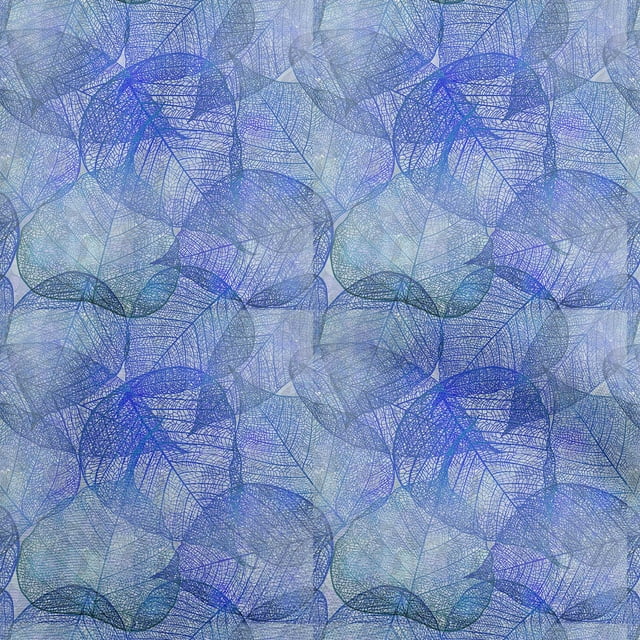 oneOone Rayon Medium Blue Fabric Texture Leaf Sewing Material Print Fabric By The Yard 56 Inch Wide