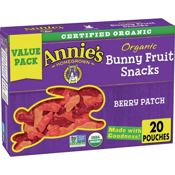 Annie's Organic Bunny Fruit Snacks Berry Patch 20 ct Value Pack, 16 oz