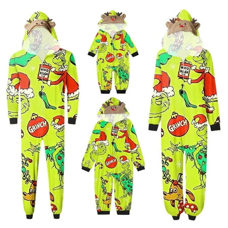 

2024 Christmas Grinch Family Matching Grinch Print Bodysuit Family Matching Sleepwear Long-Sleeved Jumpsuit for Baby Kid Men Women Christmas Gifts