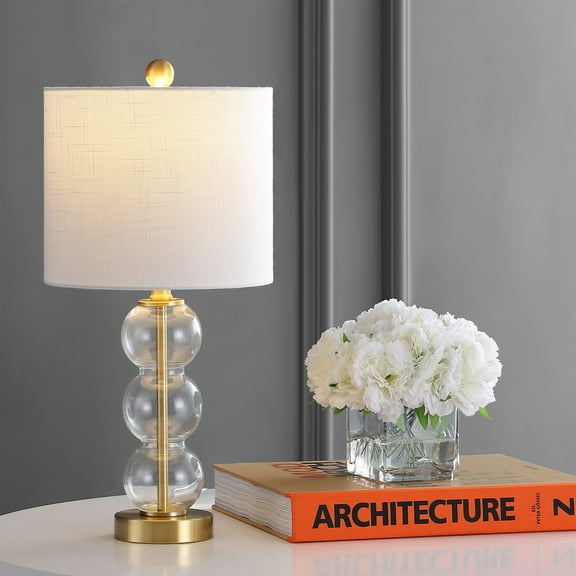 JONATHAN Y February 21" Glass/Metal LED Table Lamp, Clear/Brass Gold, JYL1021B