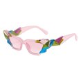 thumbnail image 2 of Women's Sunglasses Crystal Gem Cut Geometric Trapezoid Cat Eye Frame UV 400 Pink, 2 of 4