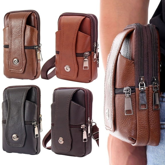 SPRING PARK Men ​Mobile Phone Belt Pack Bag Loop Waist Holster Pouch Case​ Cow Leather
