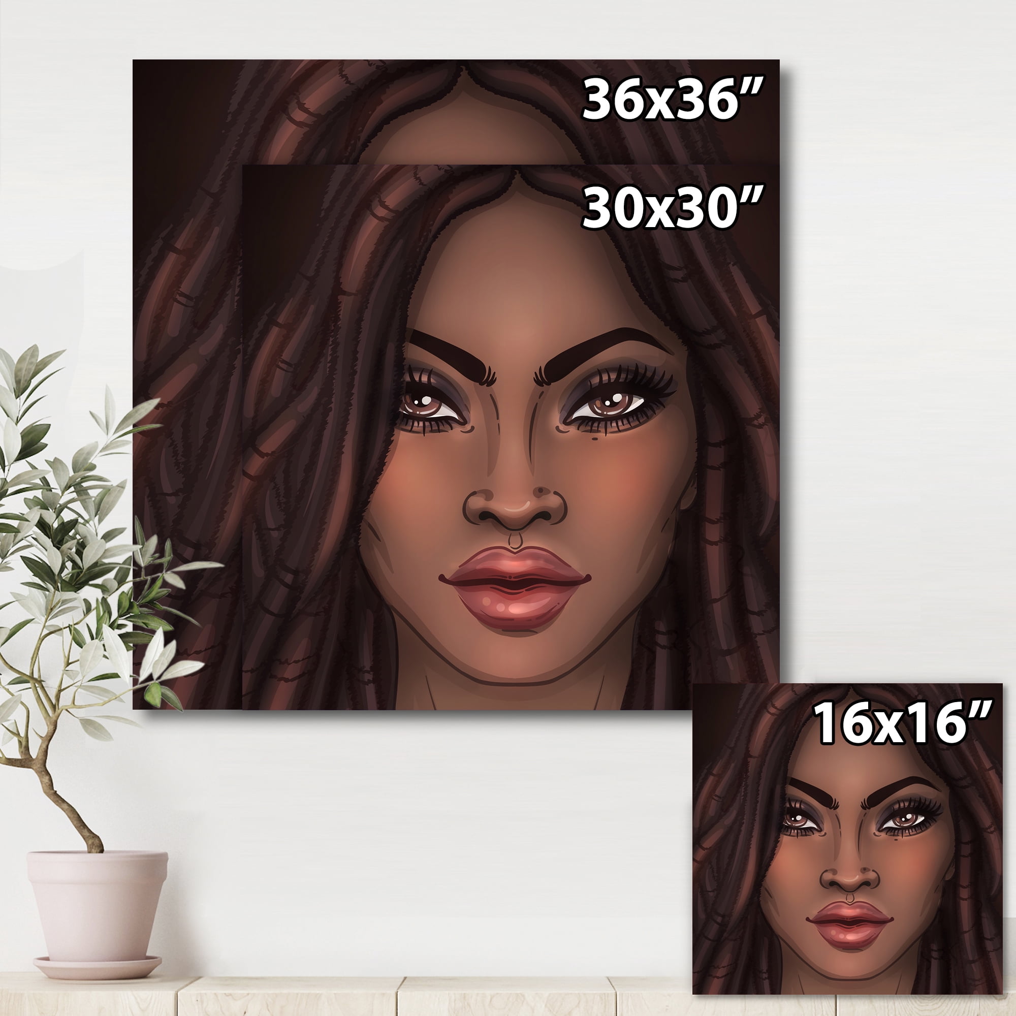 Portrait of Afro American Woman I 30 in x 30 in Painting Canvas Art Print, by Designart