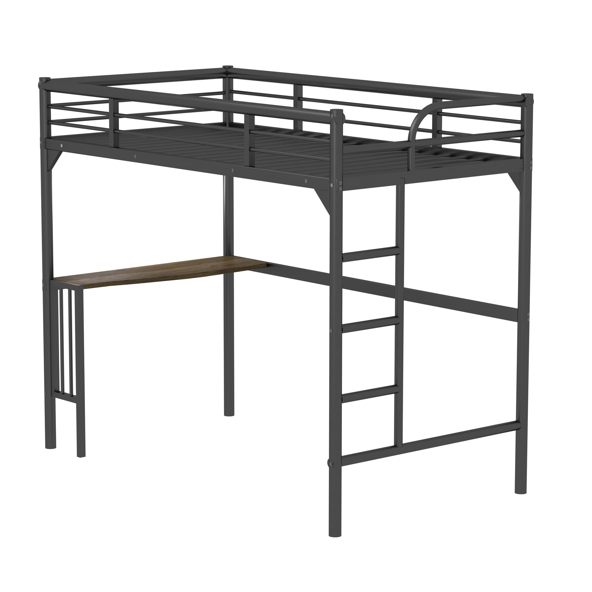 Aukfa Twin Loft Bed with Desk for Kids, Teens, Dorm, Heavy Duty Metal Bed Frame - Black