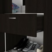 Depot E-Shop Itaca Armoire with 2 Double Door Cabinets, Drawer, 5 Interior Shelves, Lower Cabinet, and Hanging Rod, Black / White