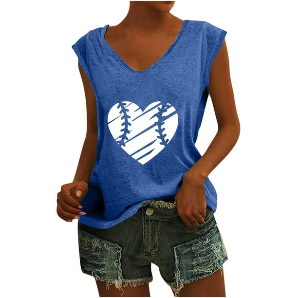 Camisetas sin mangas con cuello en V de verano para mujer, camisetas de manga corta con estampado de amor Retro OAVQHLG3B Store lin121212
