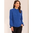 thumbnail image 3 of La oficina de trabajo abotonada de las mujeres remata la blusa elegante del cuello del soporte con volantes de gasa Azul Real XS, 3 of 5