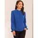 thumbnail image 3 of La oficina de trabajo abotonada de las mujeres remata la blusa elegante del cuello del soporte con volantes de gasa Azul Real XS, 3 of 5