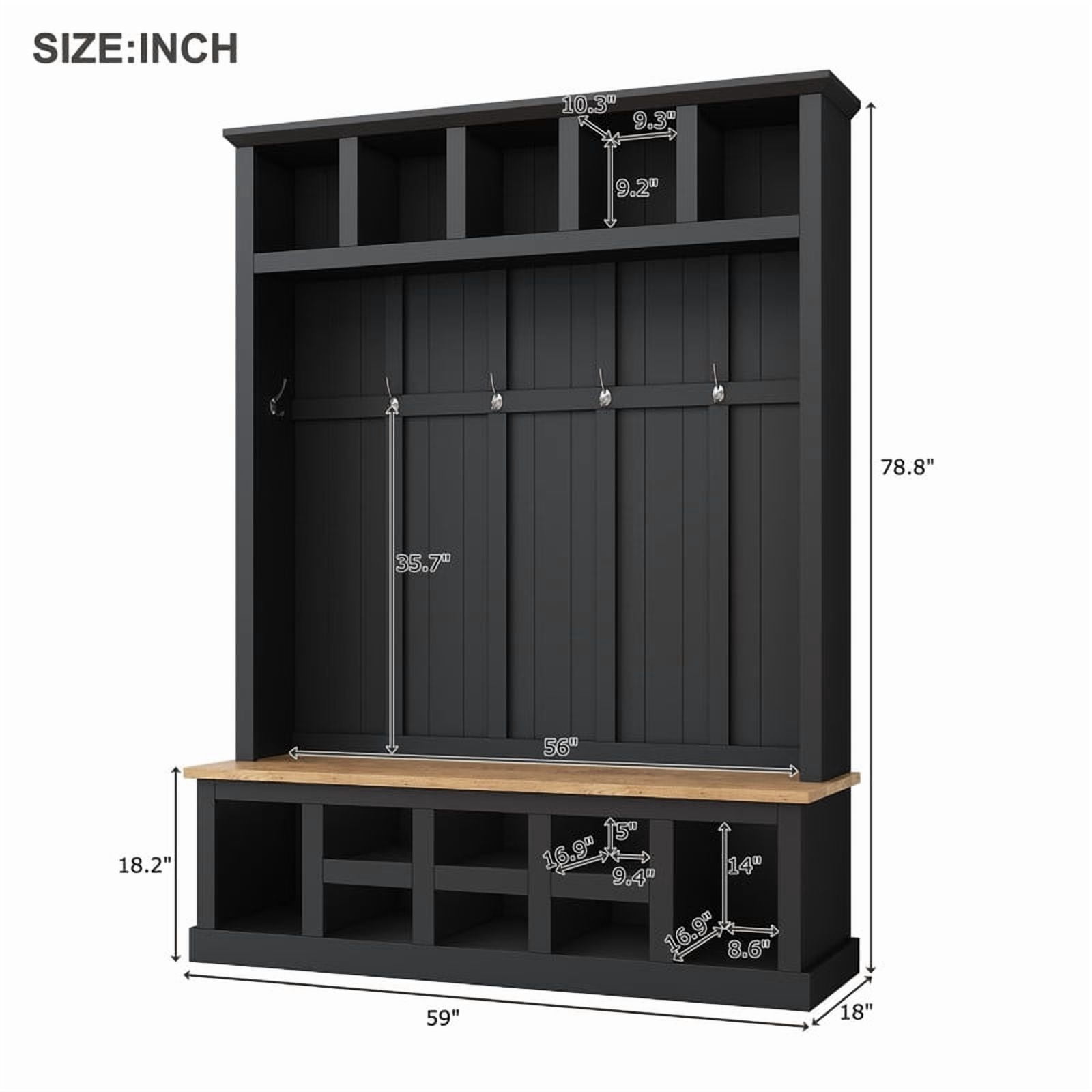 Farmhouse Hall Tree with Shoe Storage Bench and 13 Compartments, Entryway Coat Rack with 6 Hooks, Elegant Shoe Cabinet for Mudroom, Living room
