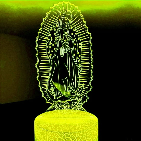 YSTIAN 3D Virgin Mary Night Light Lamp Illusion 7 Color Changing Touch Switch Table Desk Decoration Lamps Gift with Acrylic Flat ABS Base USB Cable Toy