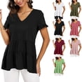 thumbnail image 3 of Camiseta estilo Babydoll suelta con cuello en V y manga corta con volantes para mujer, informal, para verano, 3 of 6