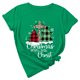 thumbnail image 1 of Camisas Navideñas A Cuadros Para Mujer, Cuello Redondo, Entramado, Estampado de Árbol de Navidad, Camisetas de Manga Corta Odeerbi ODB207938, 1 of 9