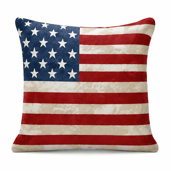 Set of 2 Vintage American Flag Throw Pillow Covers, 18x18 Inch Soft Plush Double-Sided Printed Pillowcases, Patriotic Decorative Cushion Covers for Sofa Couch Bed
