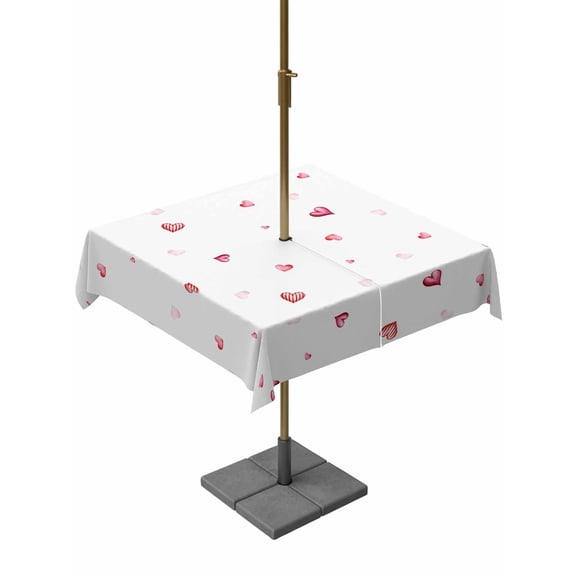 Outdoor Tablecloth with Umbrella Hole and Zipper, Valentine's Day Square Table Cloth 54x54 Inch Waterproof Tablecloth, Red Love Heart Romantic Watercolor Picnic Table Cover for Patio Camping
