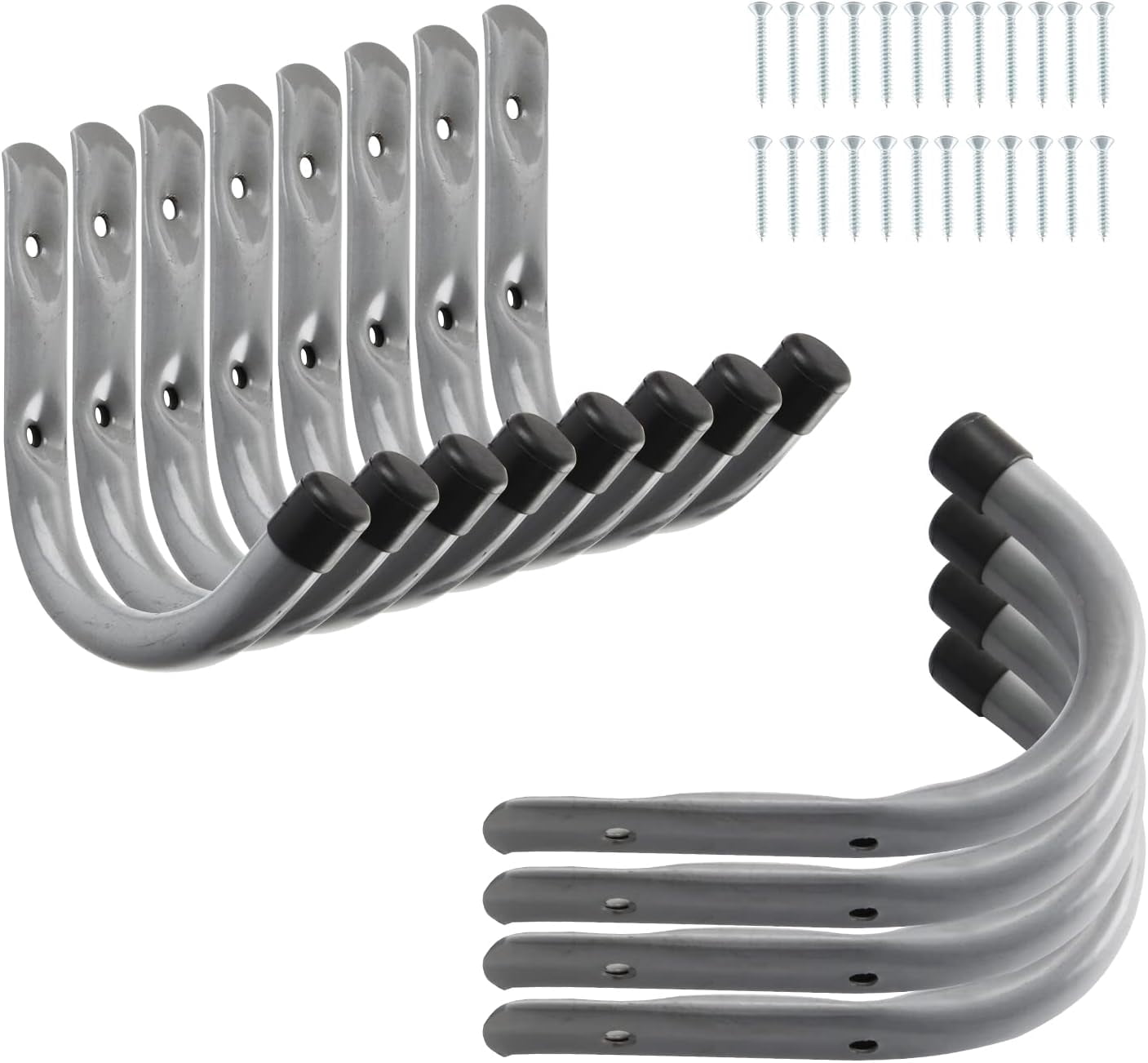 RGHJAR-12 Pack 4-Inch Heavy Duty Garage Storage Wall Hooks, Steel J Utility Hooks for Hanging Ladders, Tools, Bikes, Grey
