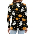 thumbnail image 4 of Halloween Tops for Women Long Sleeve Pumpkin Print T Shirts Halloween Tunic Tops Loose Fit V Neck Party Blouse Costume, 4 of 5