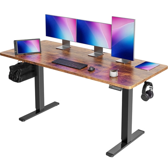 Amadwell 63" Electric Height Adjustable Standing Desk, 27.6" Deep Work Table with Cable Management, Home Office Desk