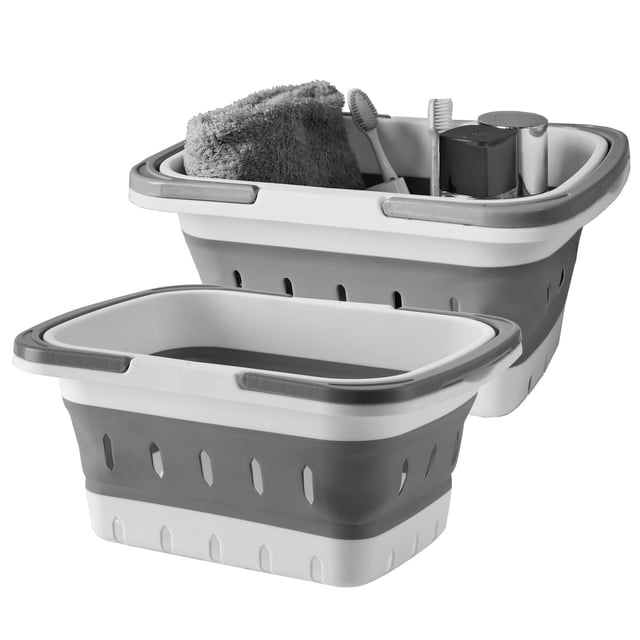 Carrito de baño portátil plegable de plástico MINDFARGE (gris, paquete de 2)