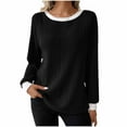 thumbnail image 2 of Women's Solid Color Long Sleeve Round Neck Top Shirts Blouses Crewneck Loose Fit Casual Daily Wear Business Office Vacation Travel Fashion Essential Gift for Ladies | CSEONE,Black XL, 2 of 8