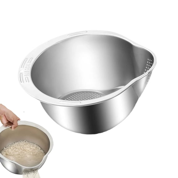 Rice Washer Strainer Bowl Stainless Steel Washing Colander Fruit and Vegetable Kitchen Tool A