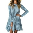 thumbnail image 1 of Nouveau Produit Introduction, Femmes Mode Polka Dot Imprimer Manches Longues Irrégulières Ourlet Volant Mini Robe en Vrac, 1 of 6