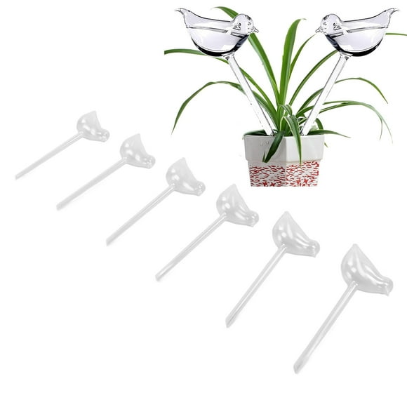 Plant Waterer, PVC Imitation Glass Light Weight Decoration Bird Shape Design Plant Watering Spikes 6Pcs for Outdoor