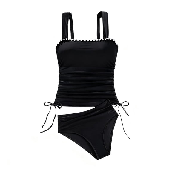 Hduncf Womens Tankini Swimsuits Tummy Control 2 Piece Ruched Drawstring Bathing Suits Tight Fitting Gathering Swim Suit Black S