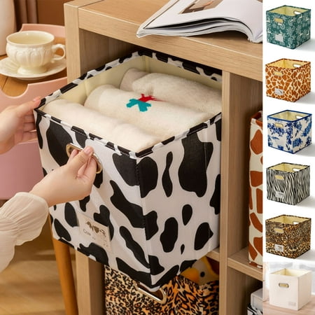 

Goory Foldable Cube Storage Bins Baskets Toy Gifts Box Christmas Decorative Fabric Storage Organizer Box with Handle for Nursery Closet Bedroom Home Cartoon Cow