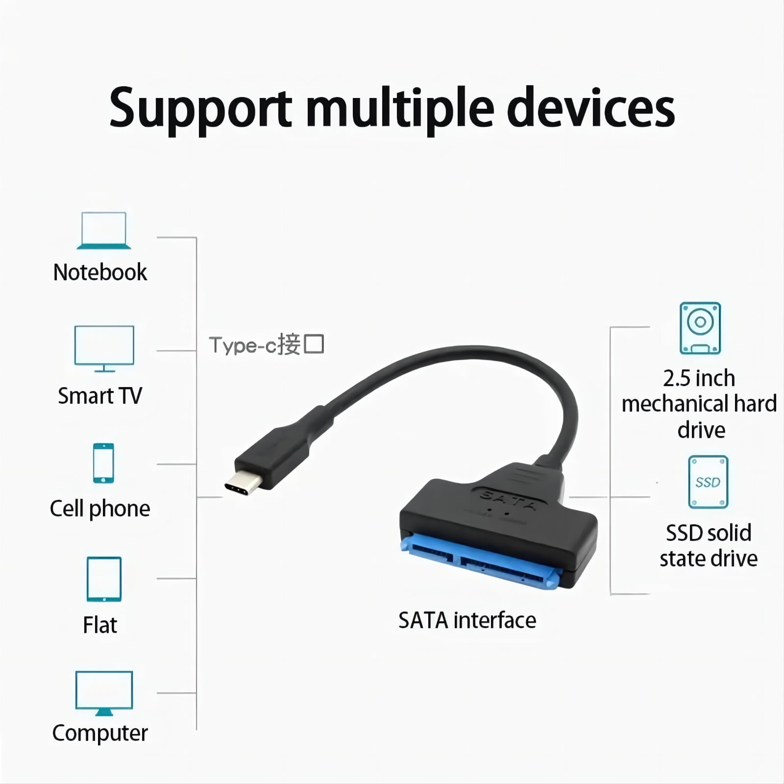 StarTech.com USB C To SATA Adapter for 2.5 SATA Drives UASP External Hard  Drive Cable USB Type C to SATA Adapter SFirst End 1 x SATA Second End 1 x  Type C