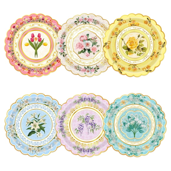 Oevbexos 60-Pack Floral Paper Plates, Tea Party Decorations, 9 Inch Disposable Floral Plates for Tea Party, Baby Shower, Bridal Shower, Bir