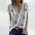 thumbnail image 4 of Fusipu Women T-shirt Five-pointed Star Print Lace Summer Short Sleeve V Neck Blouse for Date, 4 of 8