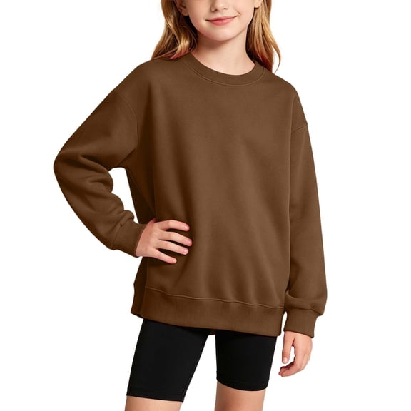 Iyufng Girls Kids Plain Solid Crew Neck Sweatshirts Ribbed Cuff and Hem Relaxed Fit Daily School Long Sleeve Pullover