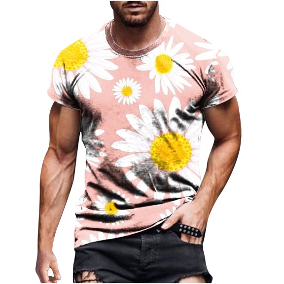 IROINNID Men's Floral Printed Slim Fit Short Sleeve Easy Care Round Neck T-shirt