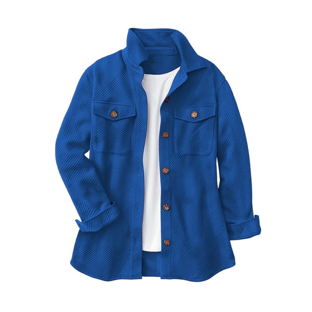 HongQid Veste en Flanelle pour Femmes avec Poches Poitrine, Surchemise Texturée à Boutons