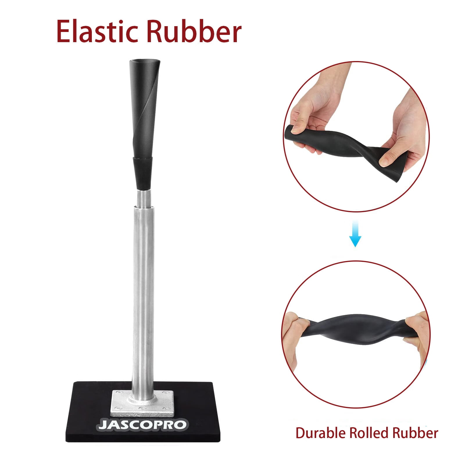 CureCalor Metal Baseball Batting Tee, 24-46" Adjustable Height, Handrolled Flexible Rubber Top