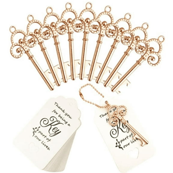 100 pcs Key Bottle Opener Necessary for Large Wedding ,Wedding Favors Vintage Skeleton Key Bottle Openers,Bottle Opener with Escort Tag Cards and Key Chains(Bronze)