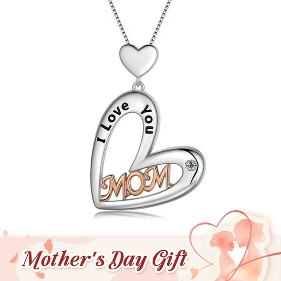 Beautlace I Love You Mom Heart Necklace,Rose Gold and Silver Plated Mom Pendant Necklace for Mother,Best Mom Necklace Birthday Christmas Mother's Day Gift for Mom/Grandma